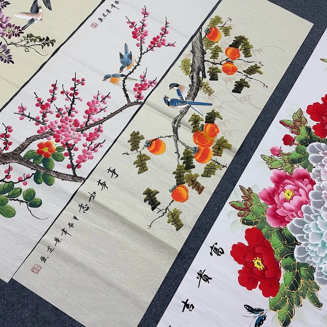 国画尺寸35X140手绘作品