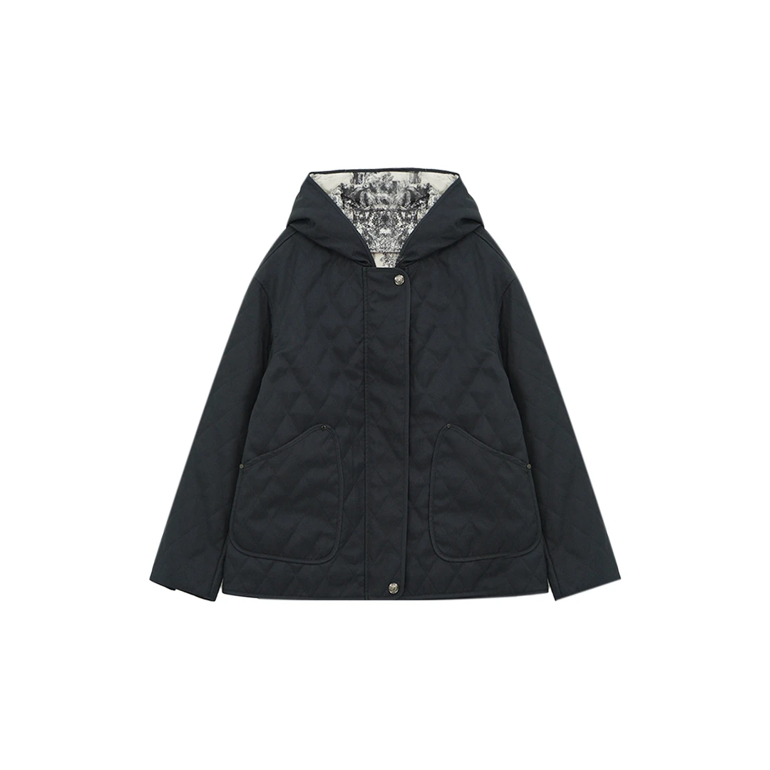 【苏大美】经典显瘦菱形格纹休闲连帽夹克鹅绒服4C0595102