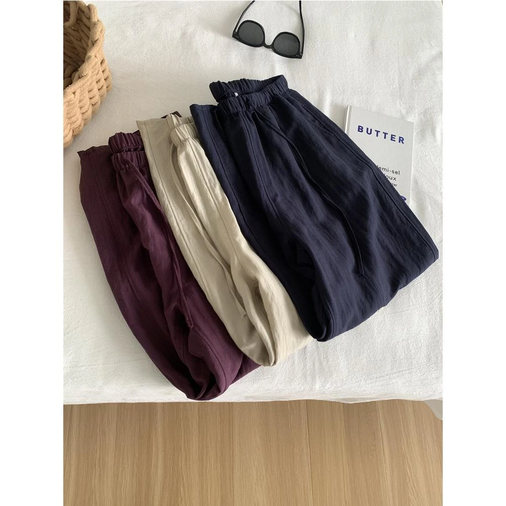 轻薄透气莱赛尔天丝大码亚麻九分裤女气质韩版直筒奶奶裤25夏季裤