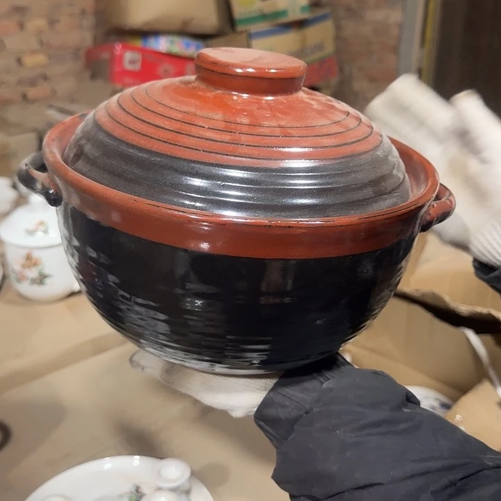 库存微瑕铁红釉大砂锅