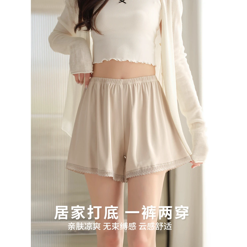 舒适亲肤居家防走光云感凉爽无束缚夏季薄款宽松卷边白色无痕外穿
