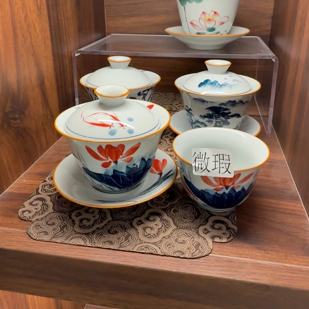 釉下手绘茶具微瑕