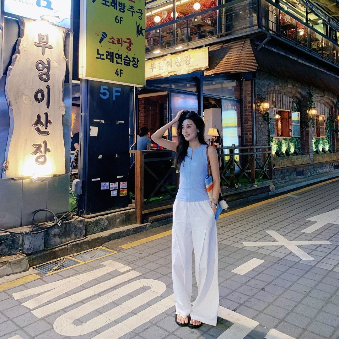 李予诺「梦回神裤」 “100棉”慵懒风松紧腰休闲裤L5263066