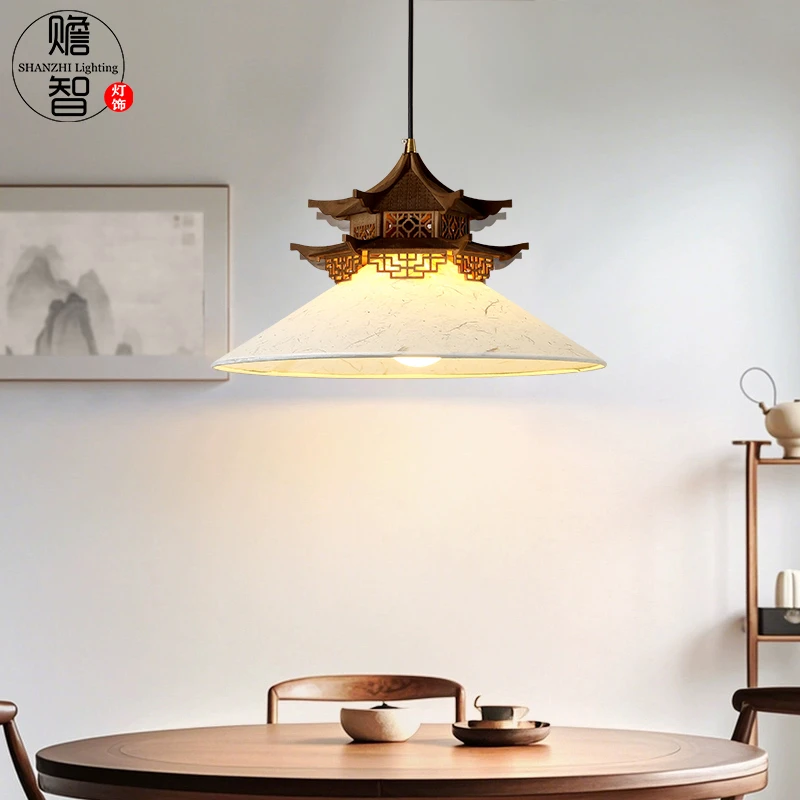 新中式宋代美学禅意茶室餐厅仿古建筑房子凉亭宣纸灯六角凉亭吊灯