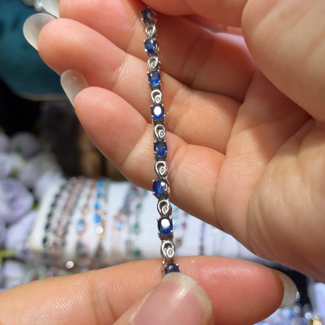 银S925镶嵌手链蓝宝石