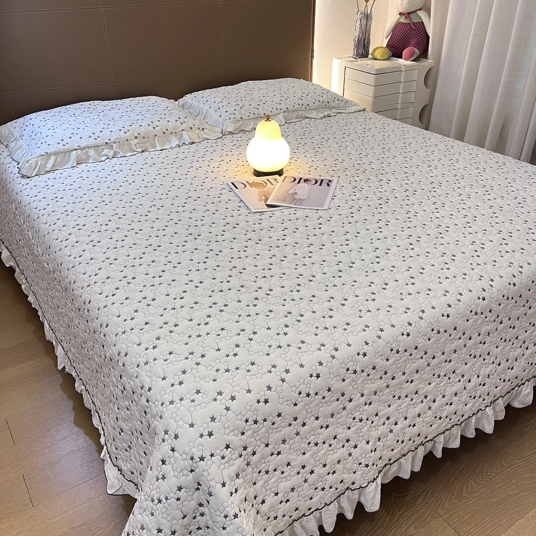 畅姐推荐【刺绣星星床盖套件】双面天丝莫代尔床盖三件套/可机洗