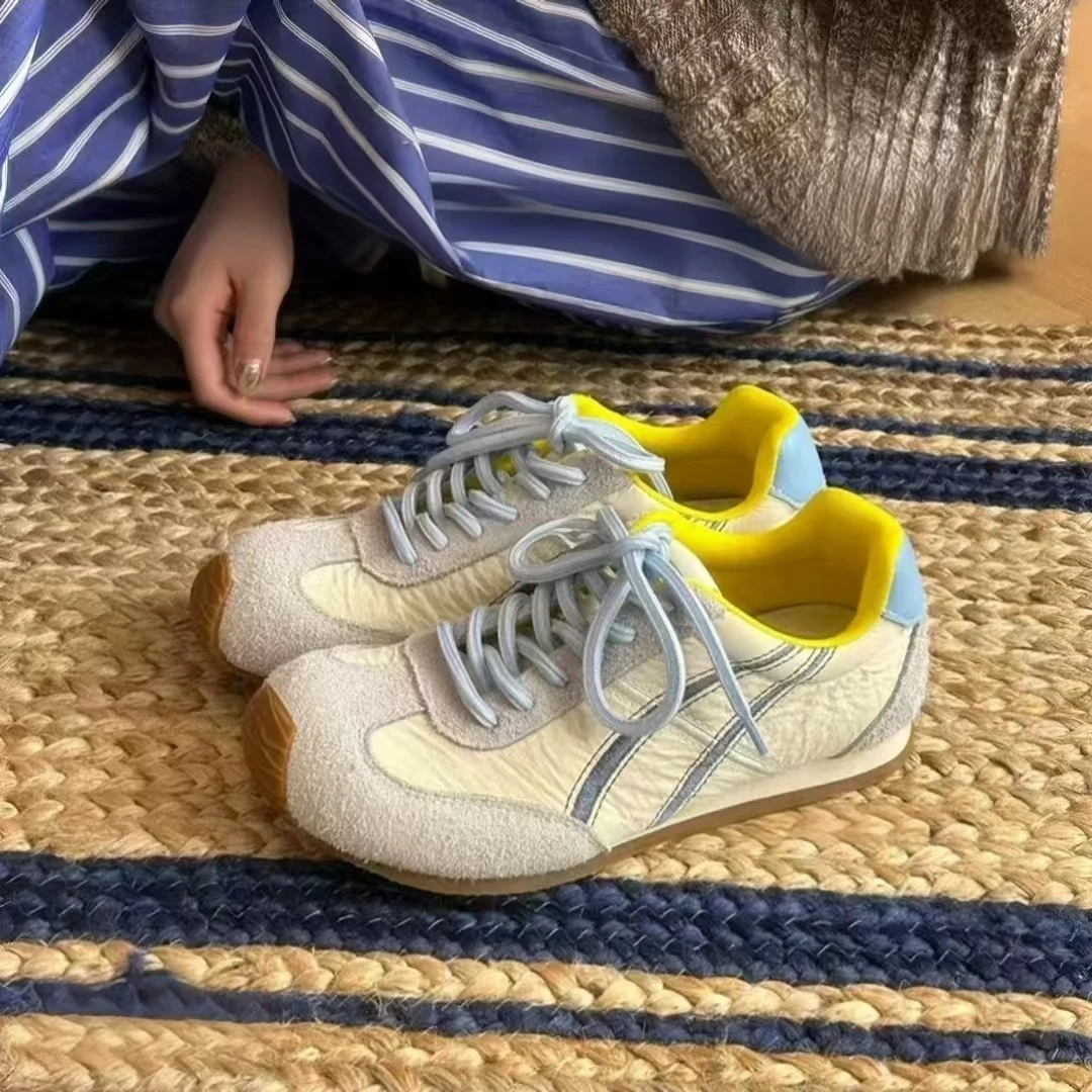 马卡龙春夏2025新款女鞋平底百搭时尚拼色板鞋运动休闲德训鞋女