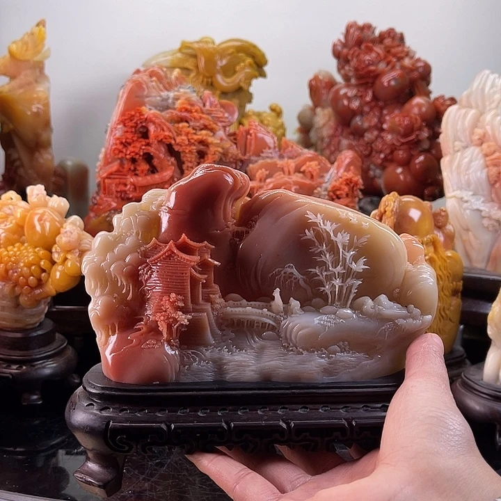 寿山石齐聚兰山摆件