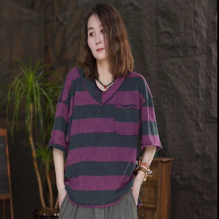 欧货重磅夏季复古条纹短袖t恤女2025新款高级感漂亮穿搭上衣