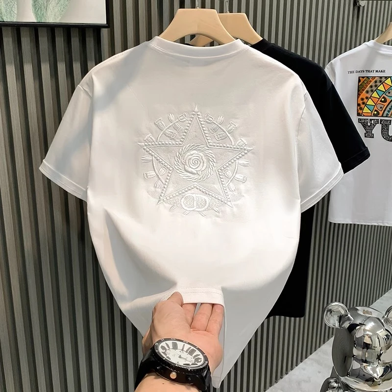 特大码300斤爆款小众设计感轻奢男士T恤短袖新款美式高街潮牌体恤