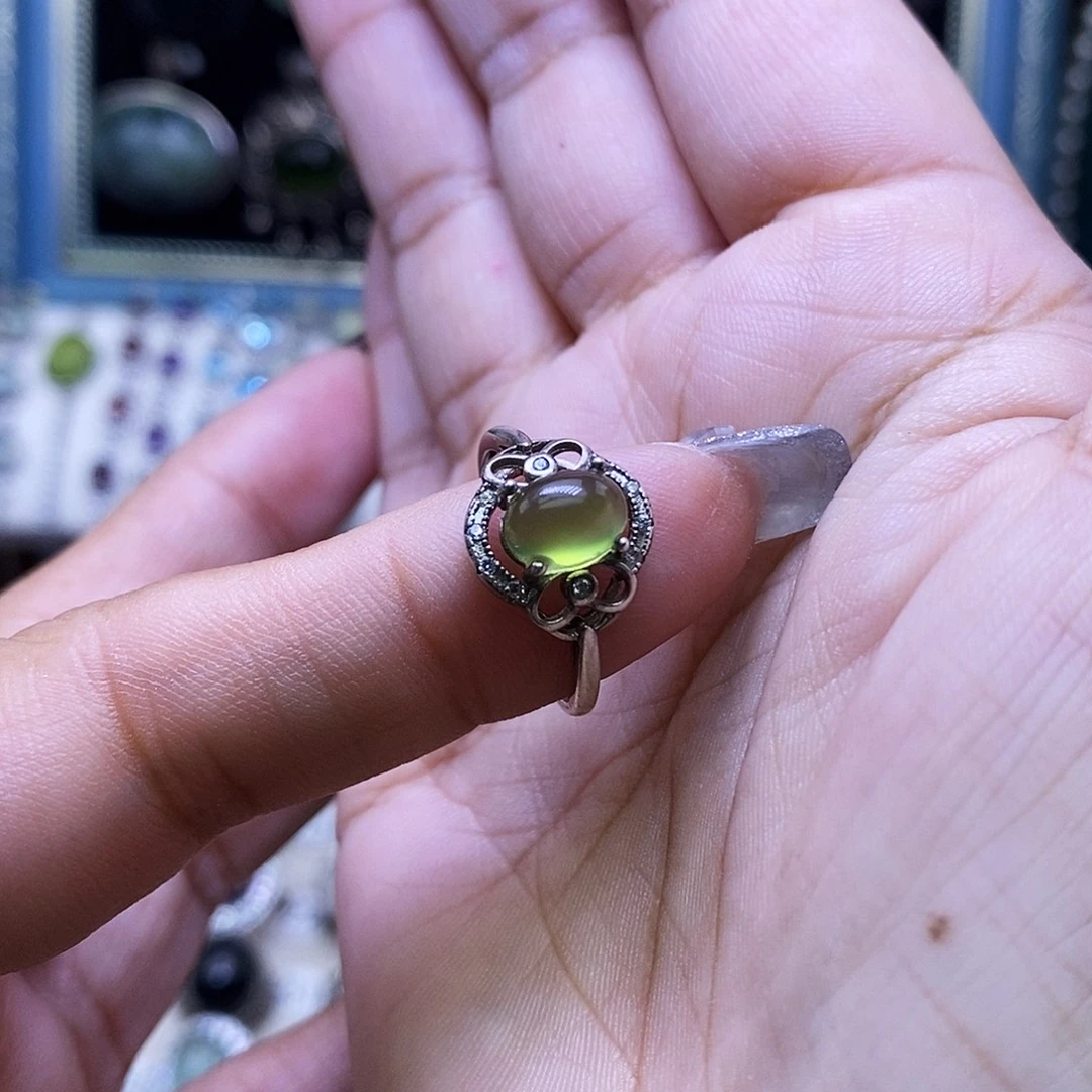 岫玉银S925镶嵌戒指