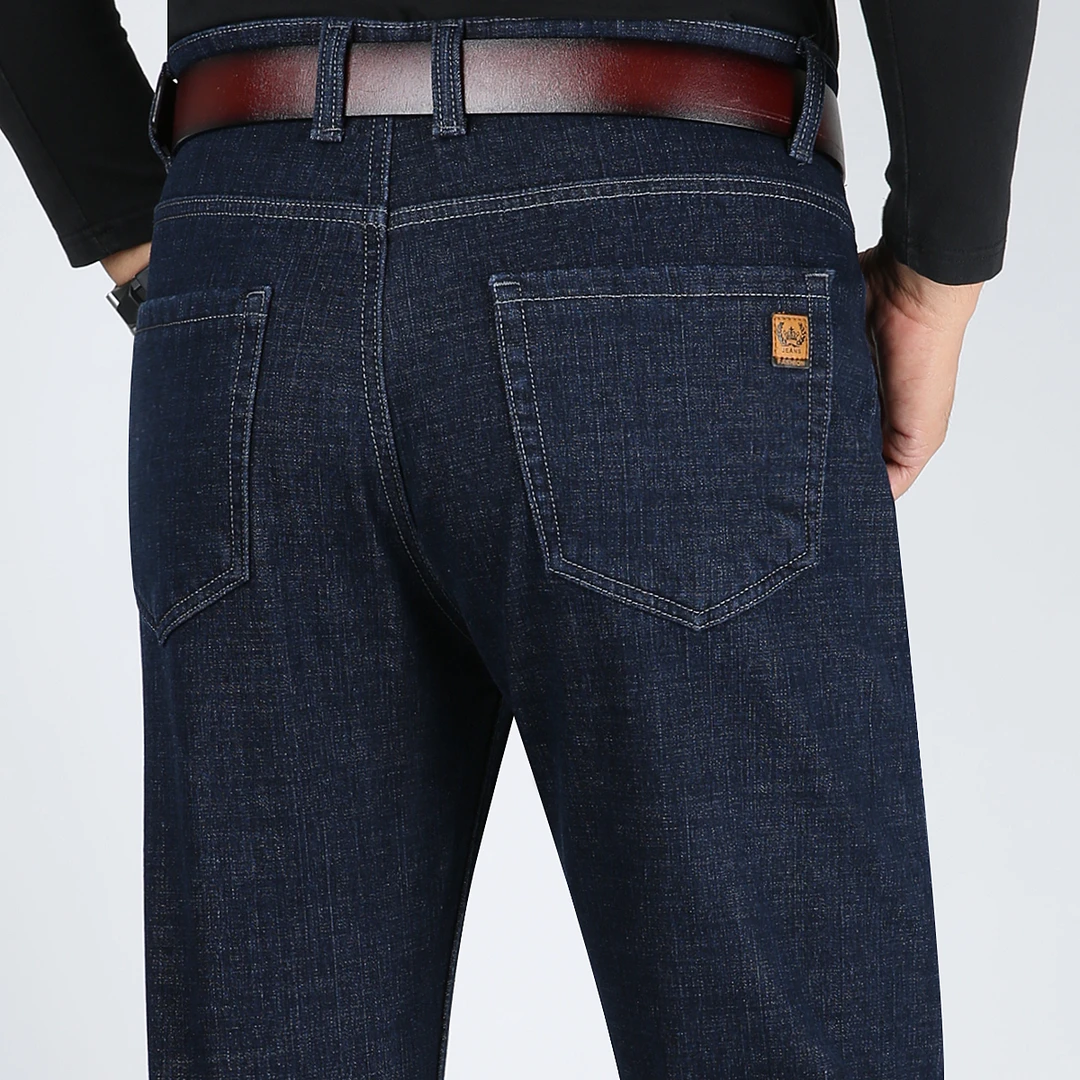 【买一送一】秋冬加绒加厚男士牛仔裤直筒弹力保暖商务百搭高压深档