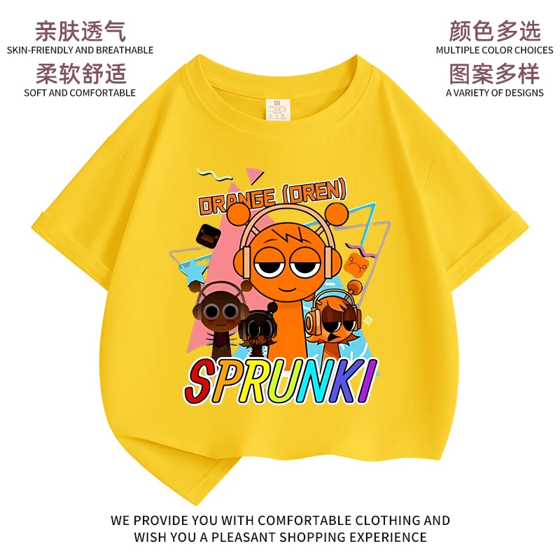 2025节奏盒子角色集合Sprunki儿童夏季纯棉短袖T恤男女童宽松上衣