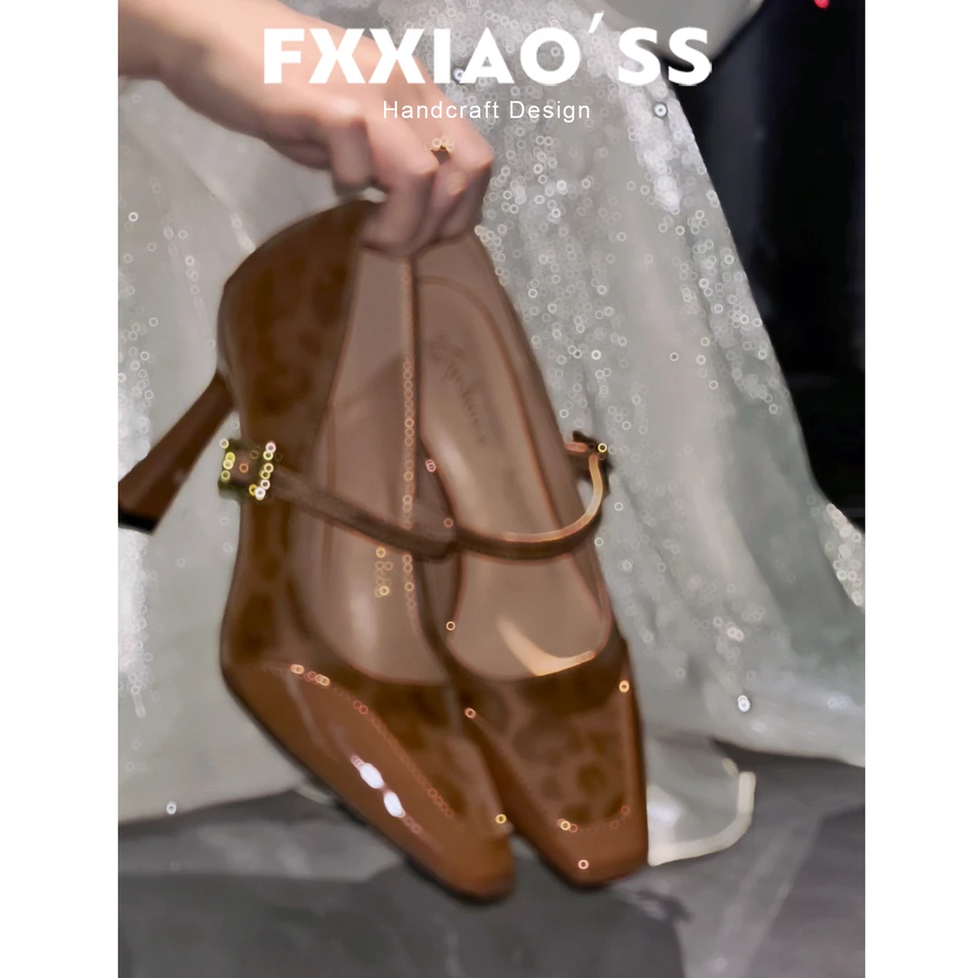 气质感御姐豹纹细跟高跟鞋2025春季新款女复古chic棕色玛丽珍单鞋