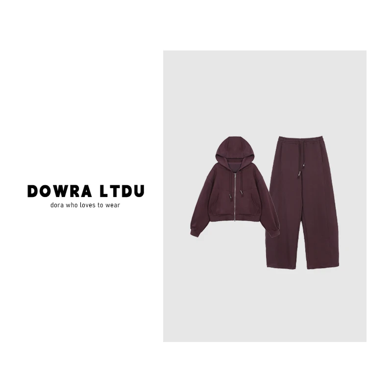 朵拉【】2024年冬季新款纯色时尚百搭休闲外套套装女SF-6008