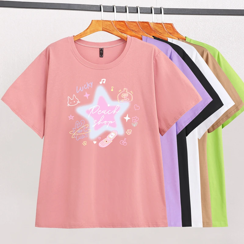 24187T纯棉t恤加大码女装夏季洋气短袖加宽显瘦百搭印花上衣体恤