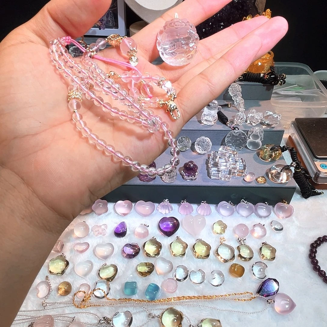 未镶嵌水晶摆件粉水晶狐牌➕水晶链