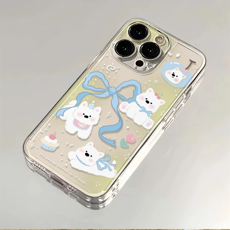 太空壳蓝系小狗适用苹果17promax情侣手机壳16小米华为14防摔