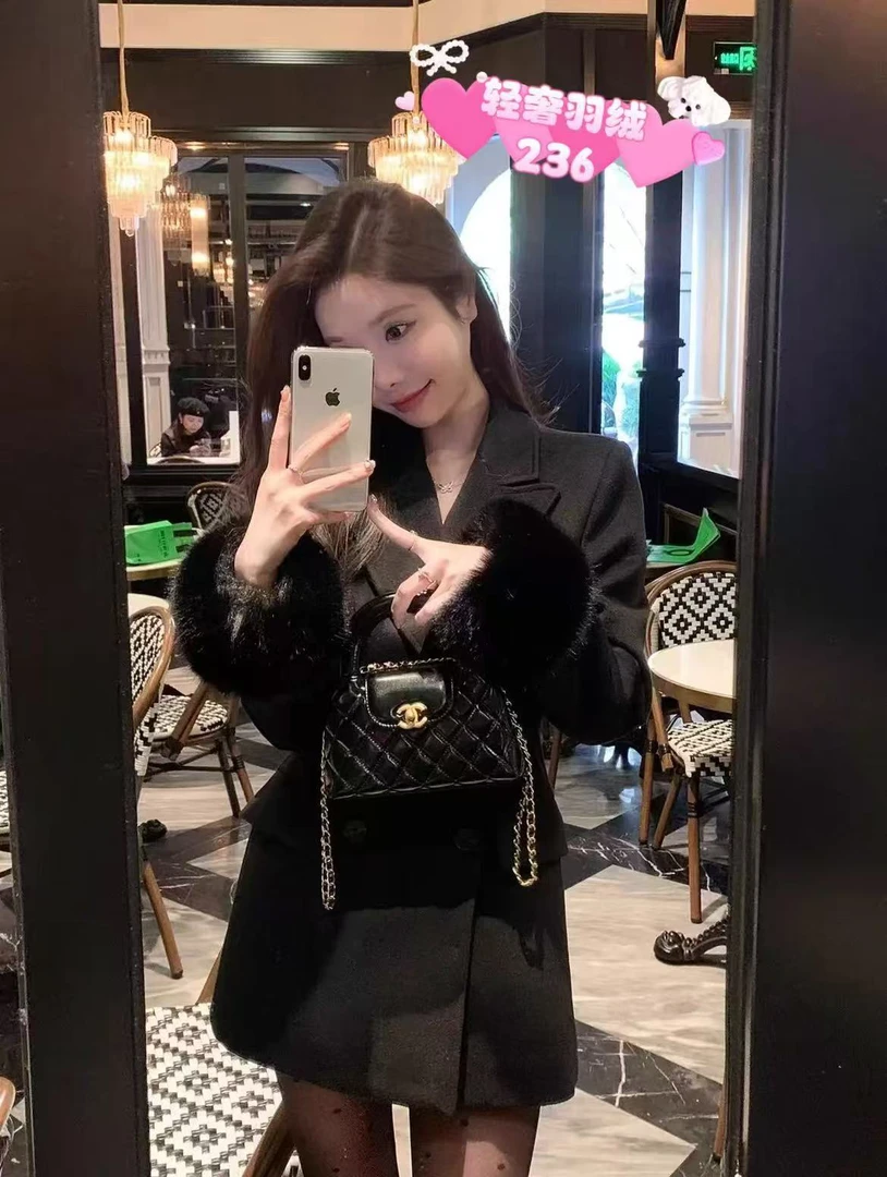 妮妮家236冬季新款法式时尚高级感双排扣外套