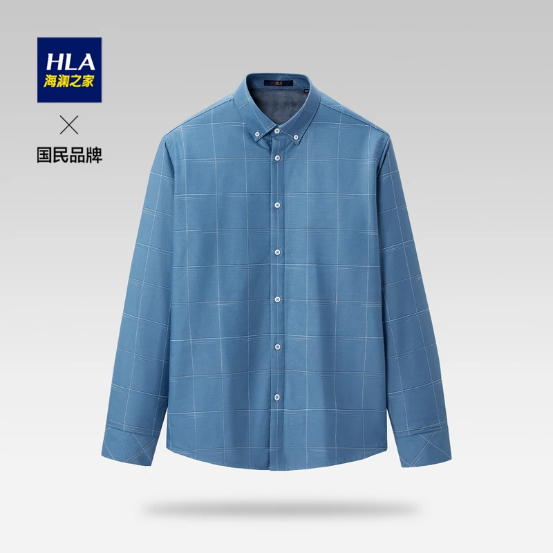 HLA/海澜之家格子暖绒加绒保暖抗静电长袖衬衫男