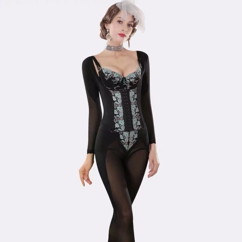 璐比长款套装长袖长裤中袖收胳膊腿收腹塑身提臀黑色肤色美容院款