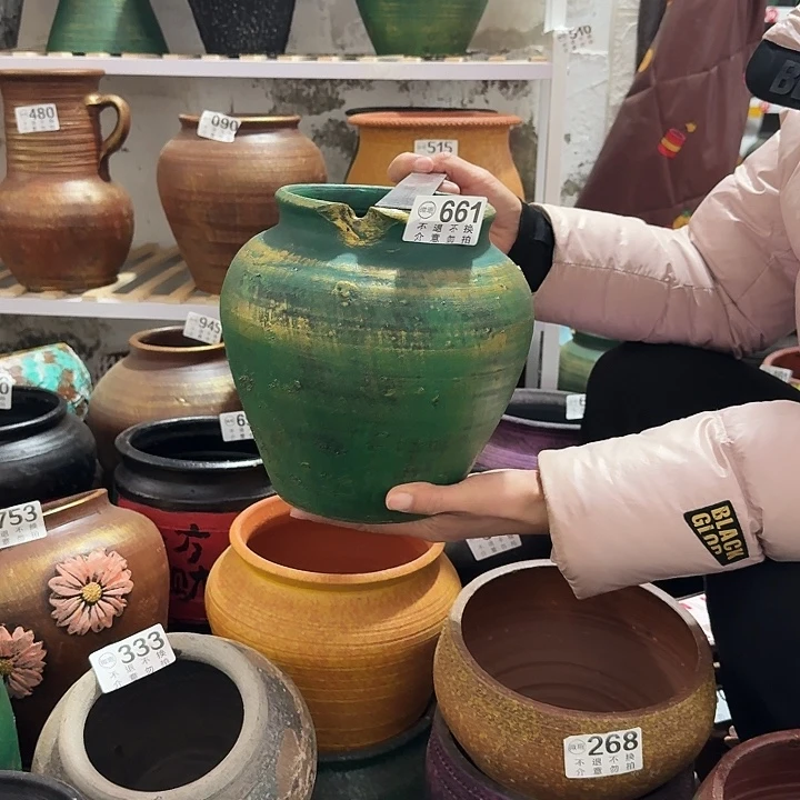 瑕疵绿色坛子661高度20口径13