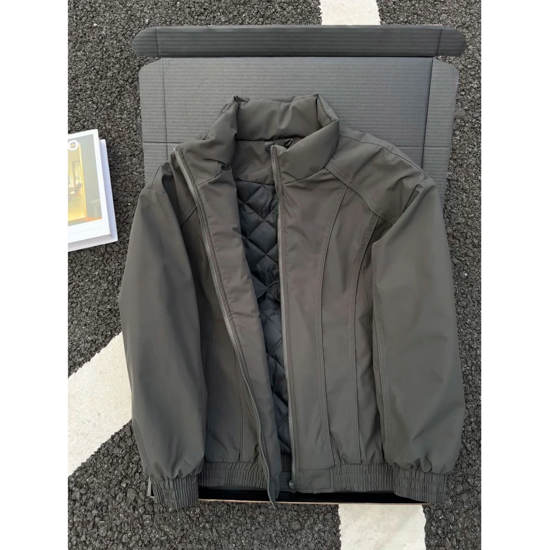 美式立领廓形短款棉服男款冬季设计感拼接飞行夹克bomber工装外套