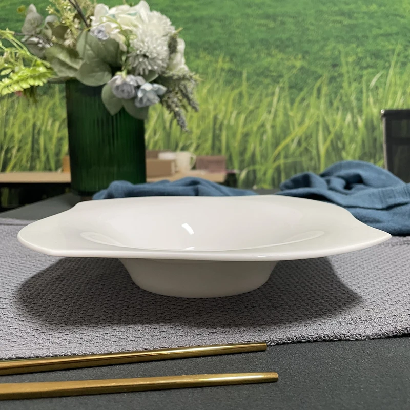A852⑦】8.5英寸风车深盘2/4只纯白唐山骨瓷家用餐具