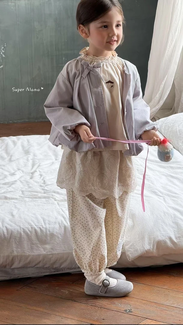 秋季碎花上衣女童新款可爱木耳边拼接套装