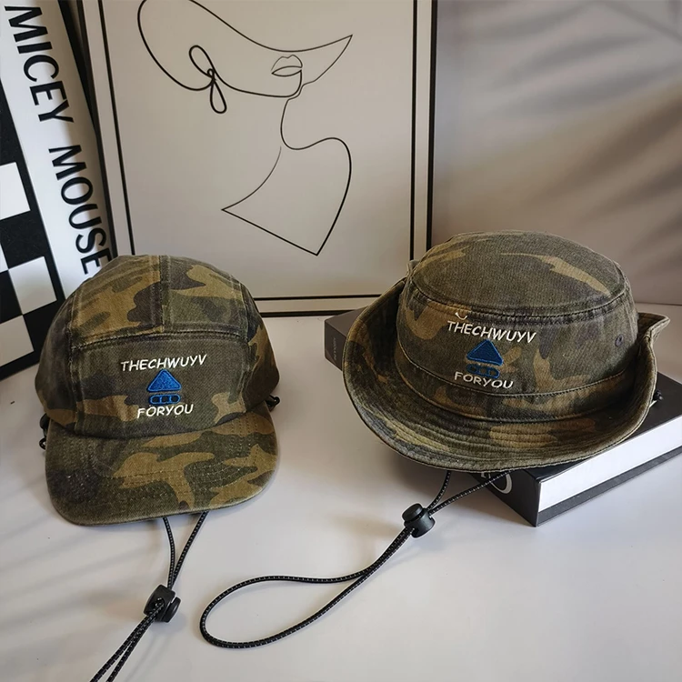 户外迷彩棒球帽男韩版春夏百搭街头复古平檐鸭舌帽登山遮阳渔夫帽