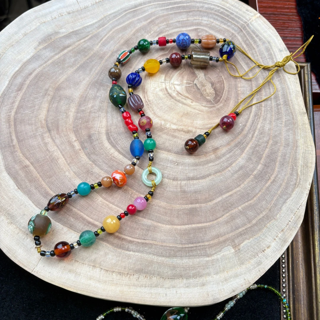 合金项链 LZ3766彩色多宝磨砂绳编琉璃项链