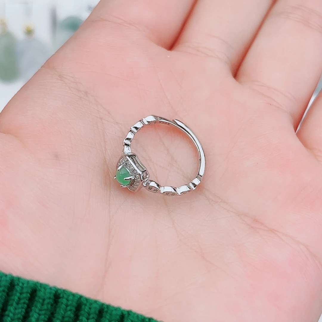 翡翠戒指银S925镶嵌戒指