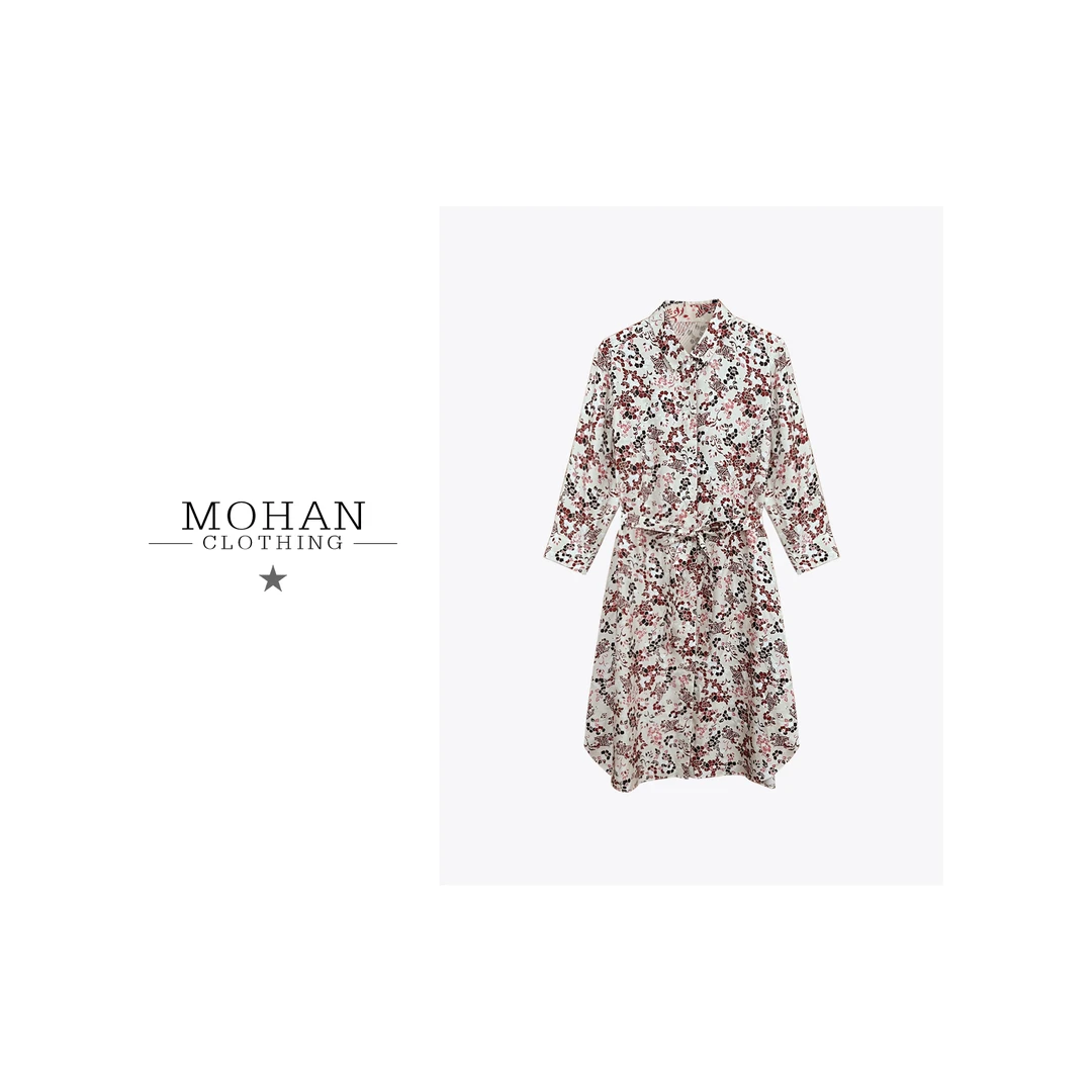 CLOTHING/墨含高奢时尚气质修身舒适百搭艺术碎花连衣裙AMF139