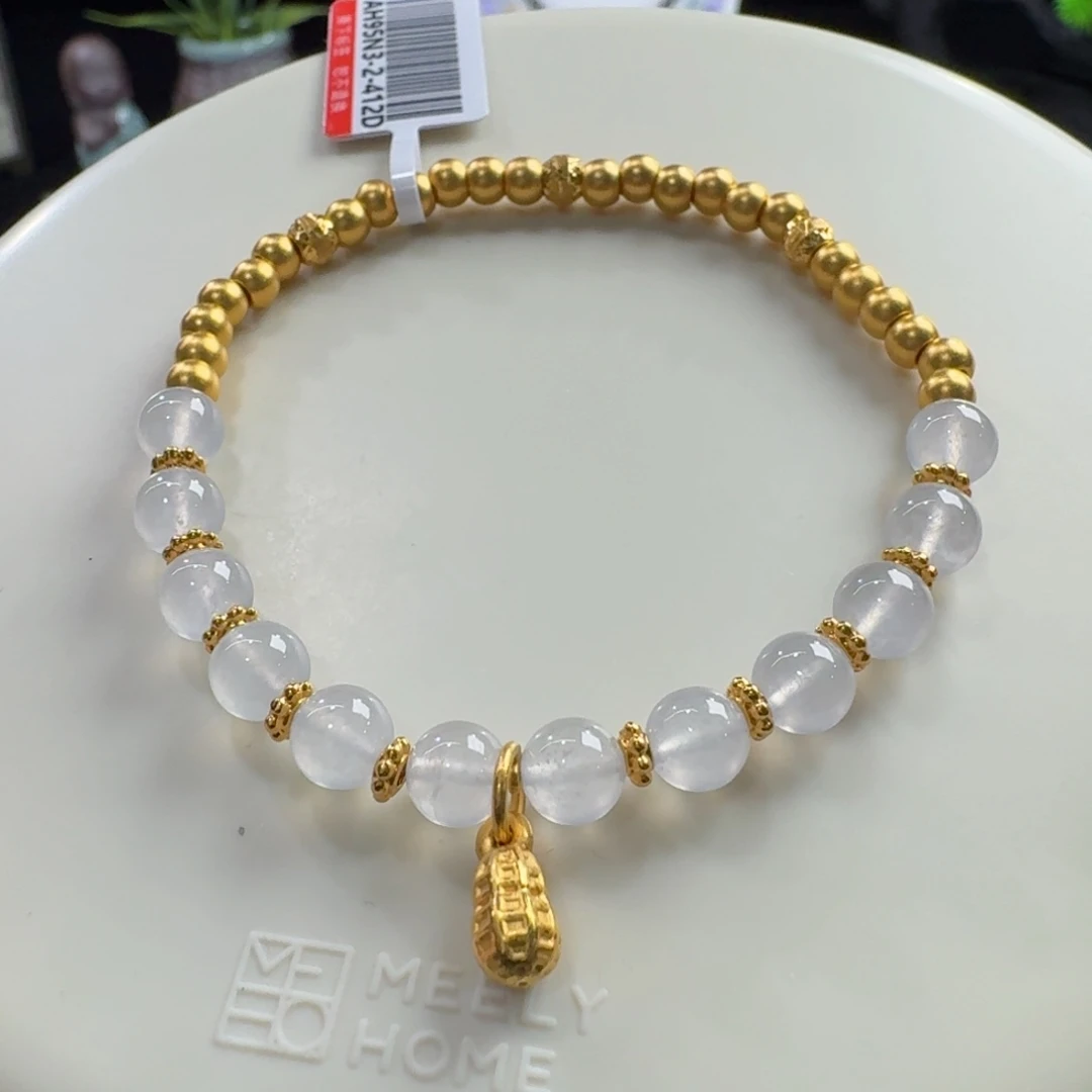 足金镶嵌手链翡翠白月光盘缠6mm(足金2.5克)