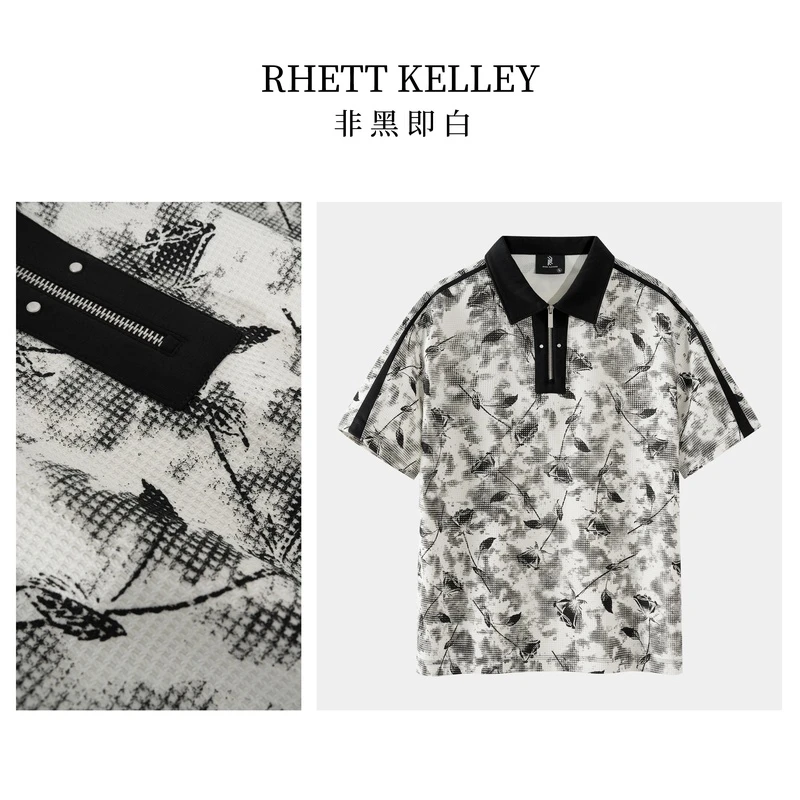 【RHETT KELLEY】夏季新款潮牌新国风水墨设计肌理感休闲男士POLO衫