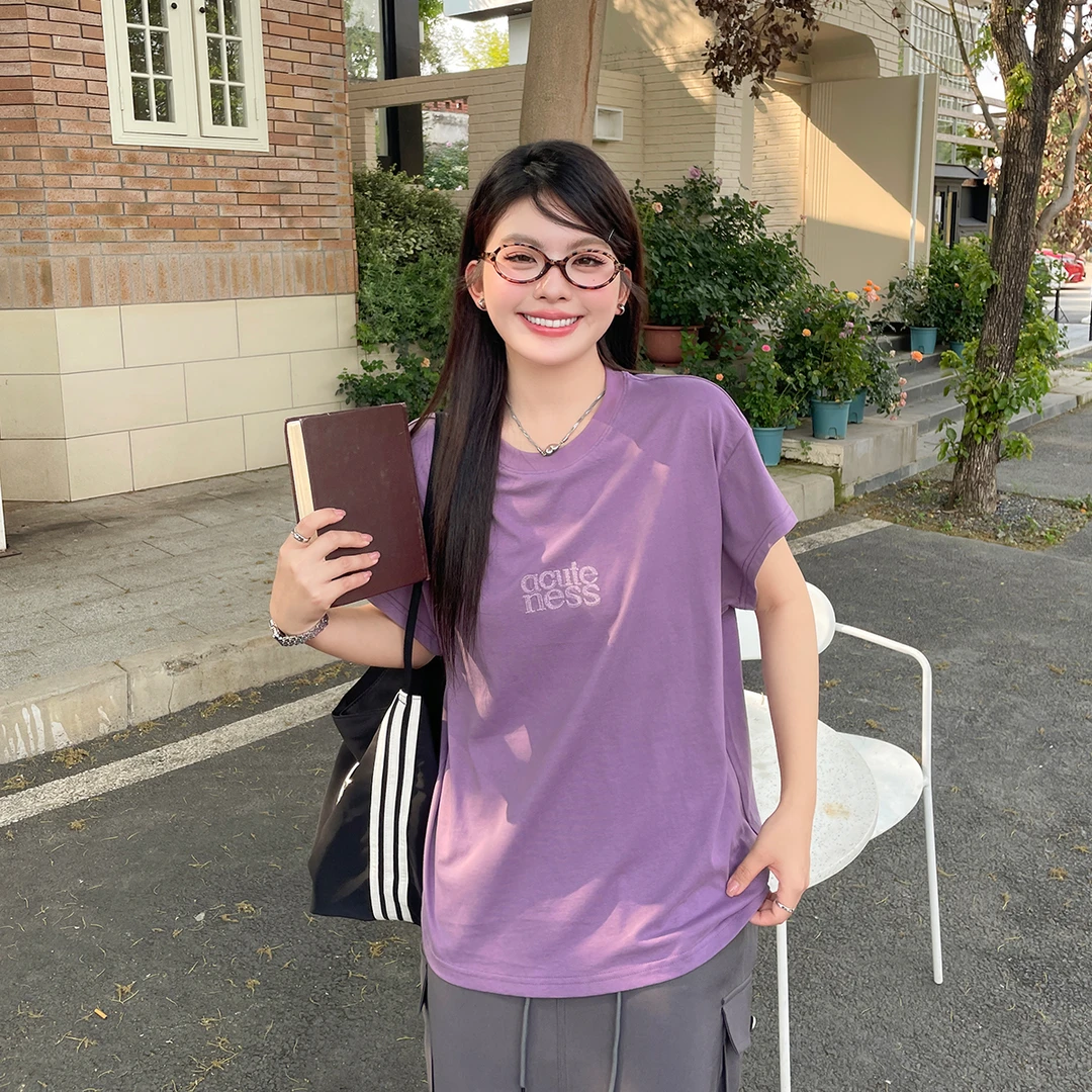 【现现专场】夏2025新款女装大码美式短袖胖mm显瘦小众不撞款上衣