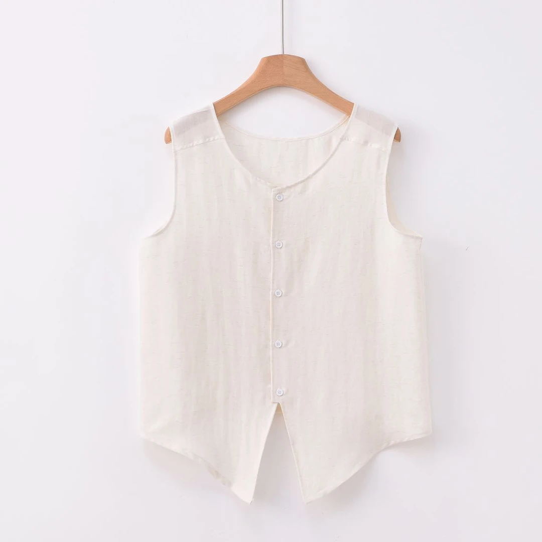 天丝麻棉纯色显瘦宽松型慵懒老钱风休闲复古马甲外搭