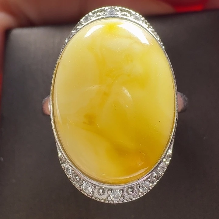 蜜蜡银S925镶嵌戒指戒指