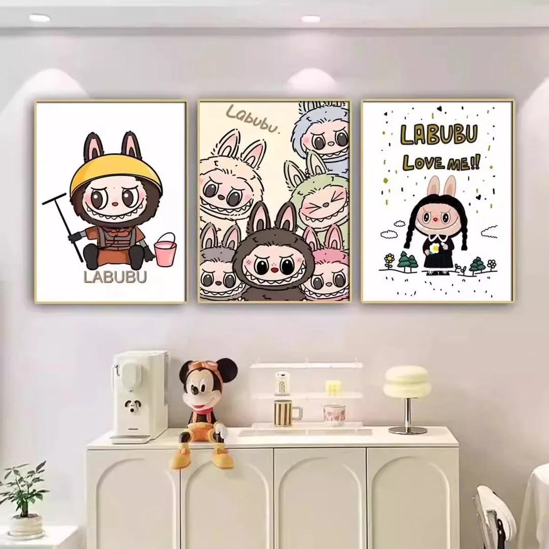 海马盛康labubu儿童房装饰画卡通可爱沙发背景墙挂画卧室床头画