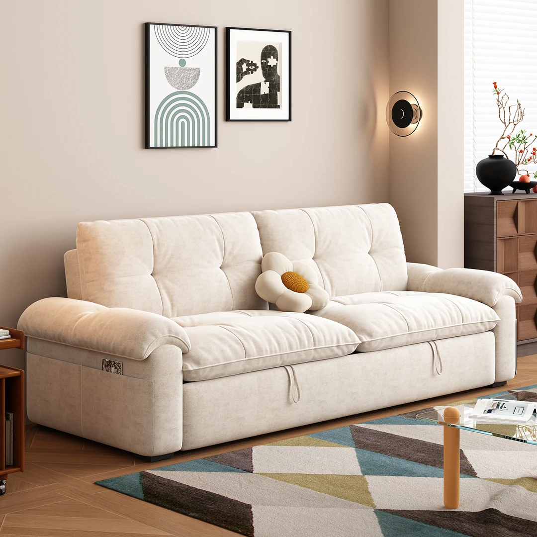 奶油风羽绒沙发床可拆洗折叠两用205新款客厅小户型多功能申缩床