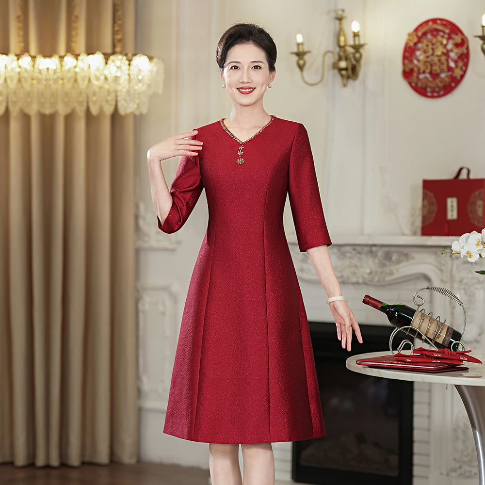 旗袍秋冬喜婆婆婚礼连衣裙新中式喜妈妈宴会款女装中国风显瘦礼服