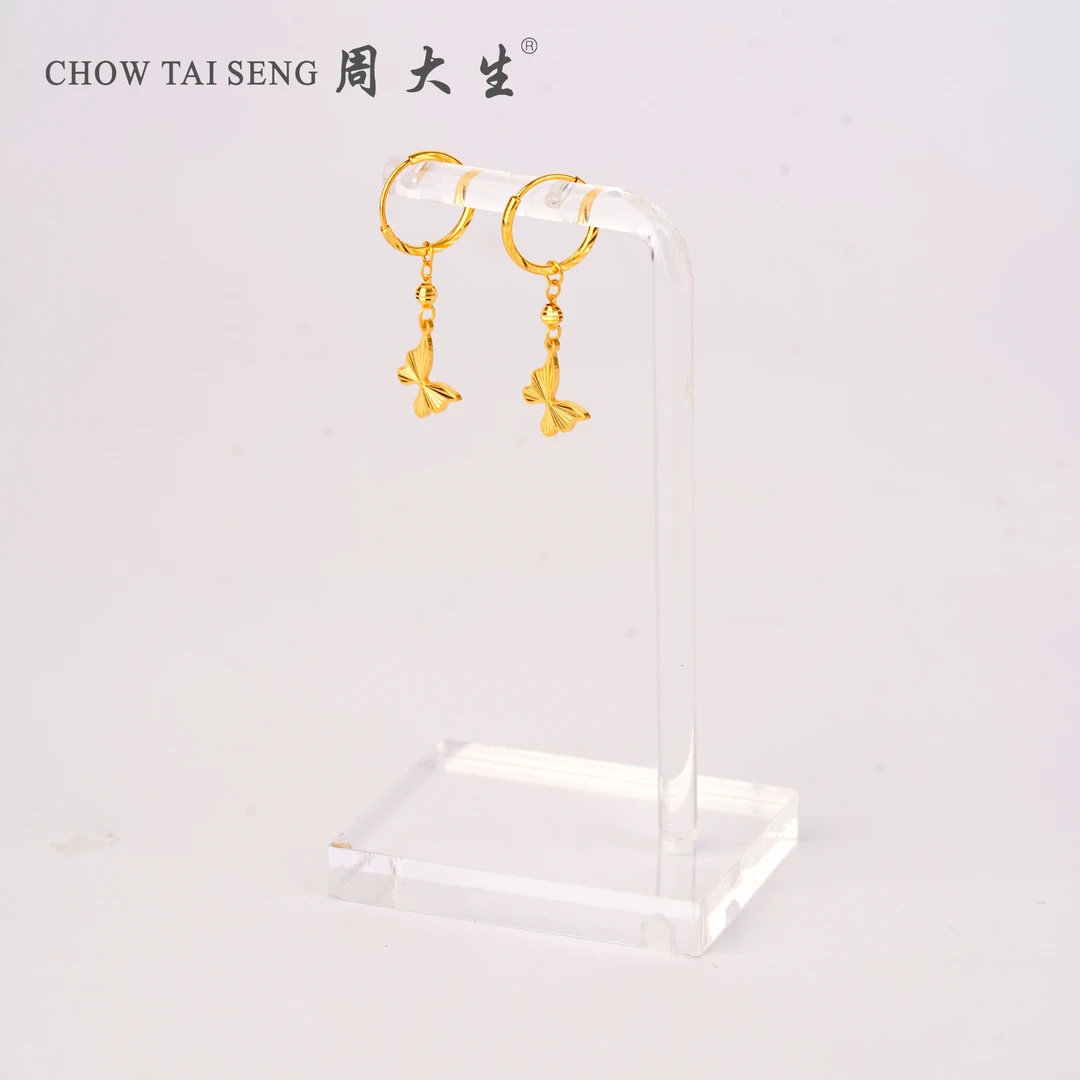Chow Tai Seng/周大生车花大蝴蝶足金耳圈 3.19g 173号