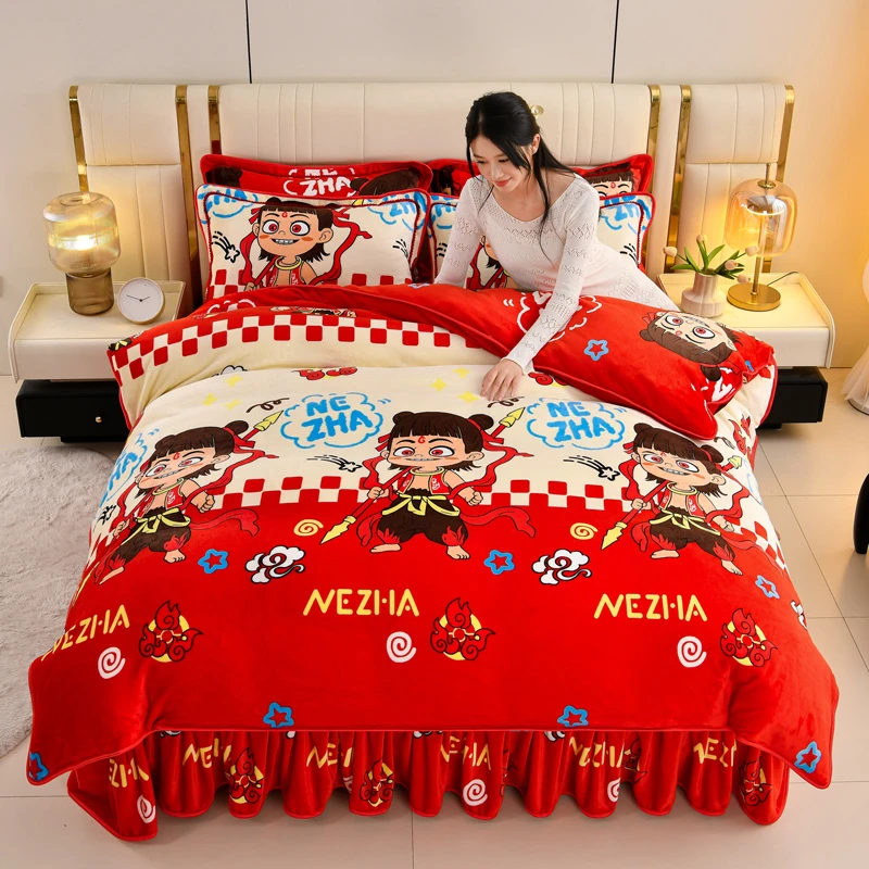 8.5斤加厚哪吒牛奶绒四件套冬季新款高克重被套双面绒床上用品