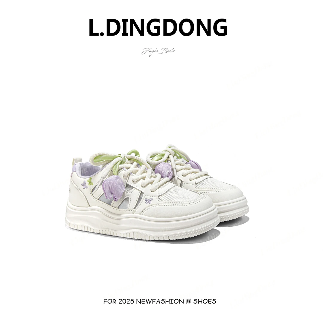 郁金香小白鞋2025夏新款小清新百搭网面透气休闲板鞋女