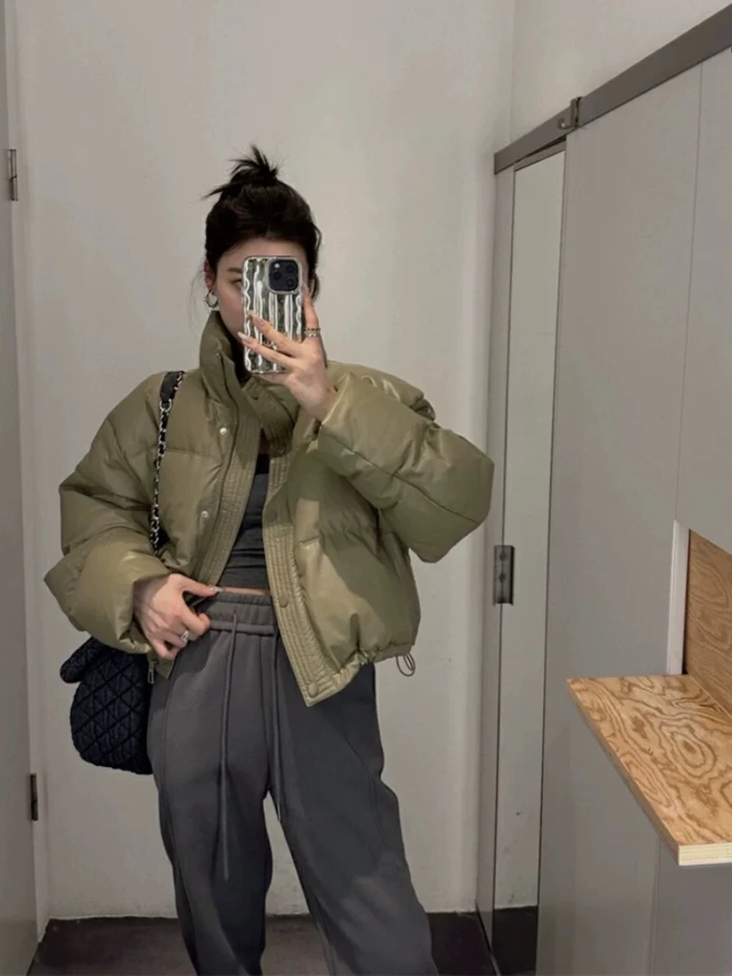 【芊芊专属】肯豆风免洗PU软蛋白皮羽绒服小个子白鸭绒外套