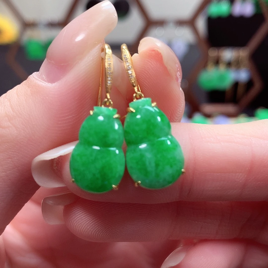 翡翠耳饰18K金镶嵌天然翡翠