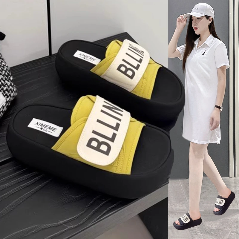 轻奢爆款魔术贴一字拖鞋女外穿2025夏季新款凉拖松糕厚底软底凉鞋