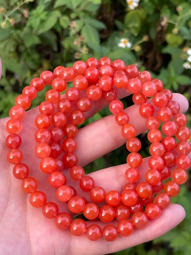 精品南红8mm108佛珠手串项链,颜色红润,干净无杂