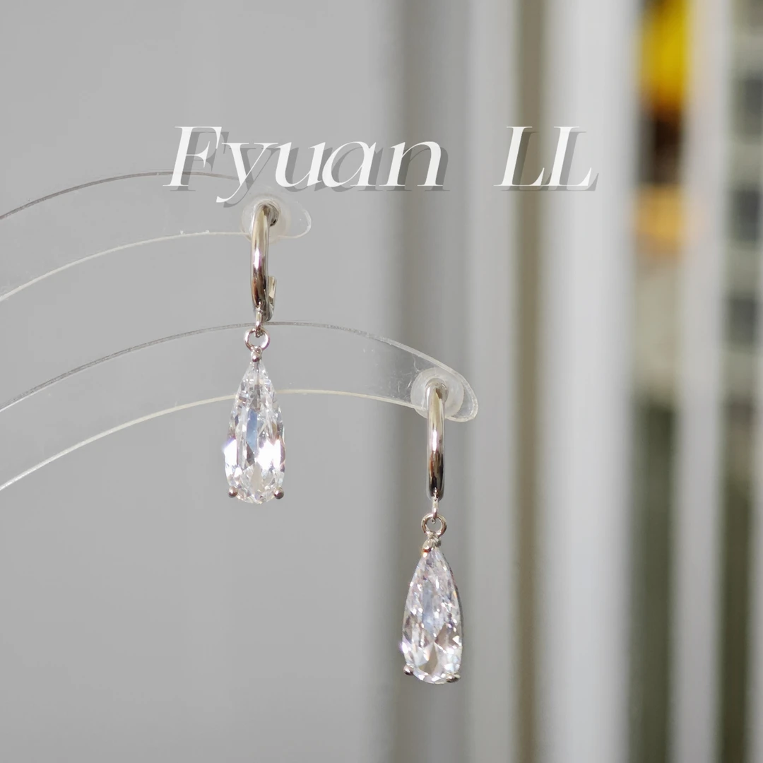 铜合金耳饰 [有耳夹]耳环圈圈女水滴锆石高级感气质清冷简约耳饰