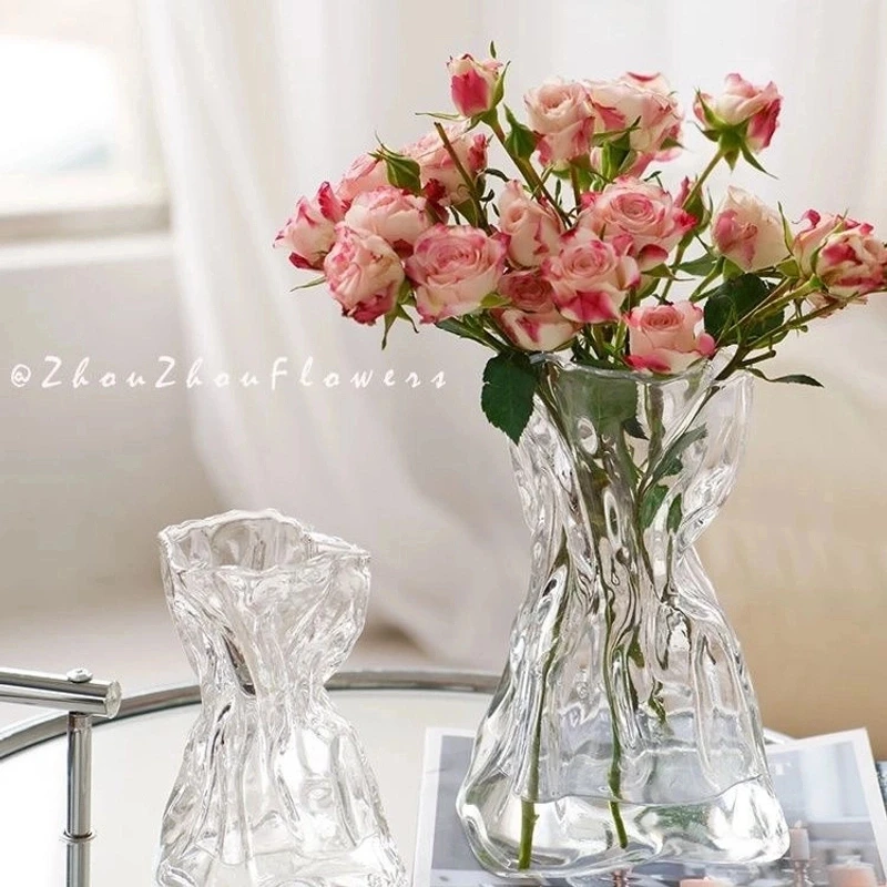 创意水培玻璃鲜花花瓶艺术感插花透明简约客厅餐桌家居装饰摆件